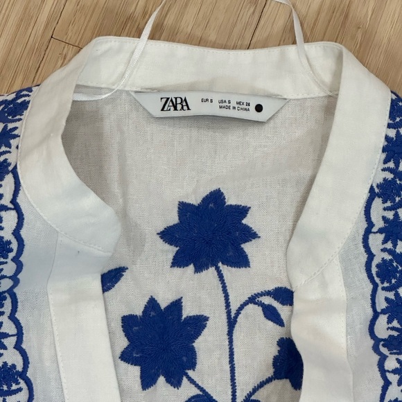 Zara White Jacket with Royal Blue Floral Embroidery - Picture 3 of 4